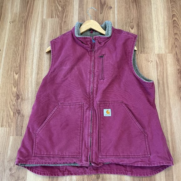 Carhartt Jackets & Blazers - Carhartt Woman's Pink Sherpa Lined Canvas Vest/Jacket Sz XL